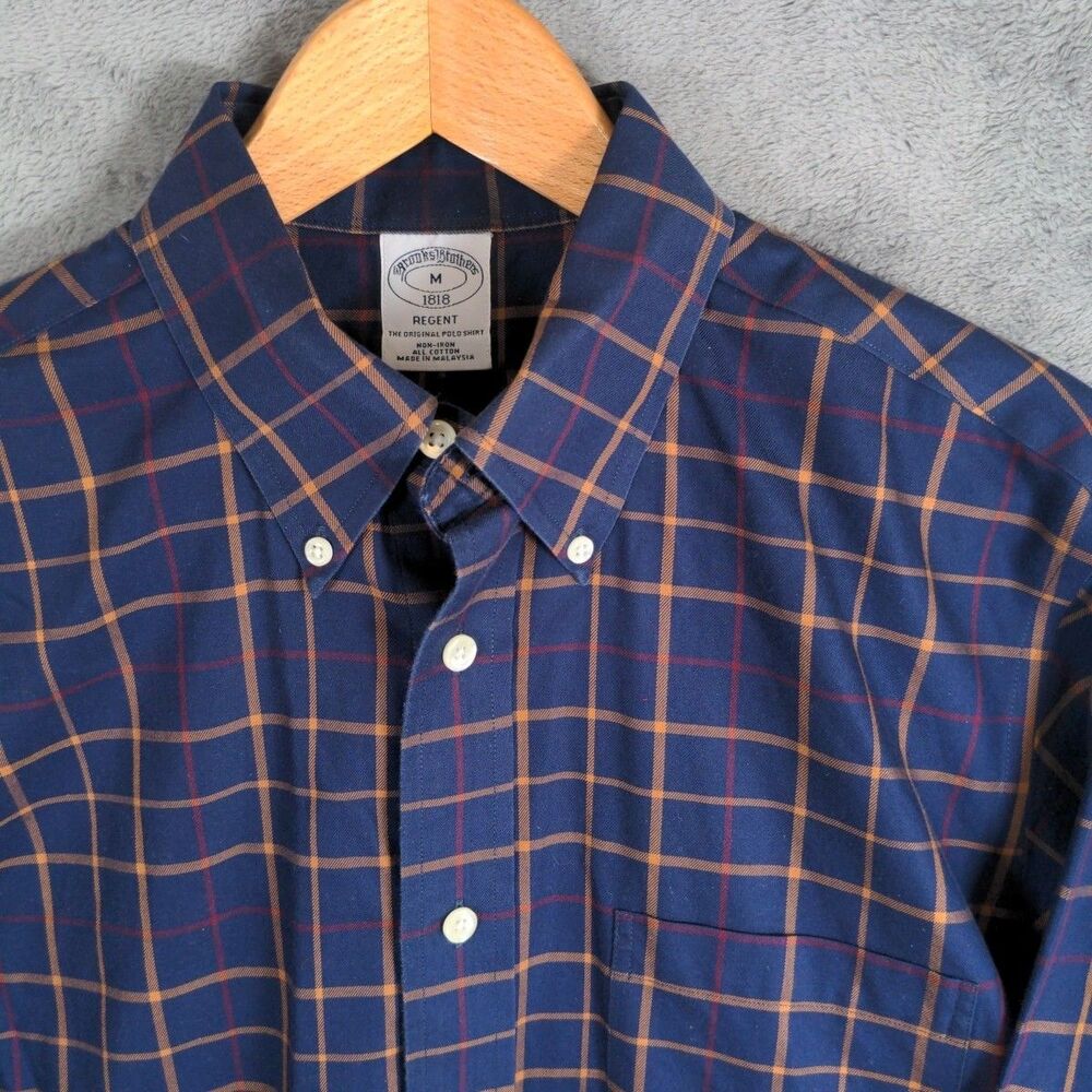 Brooks Brothers Regent Shirt Mens M Blue Check Long Sleeve Button Up Preppy
